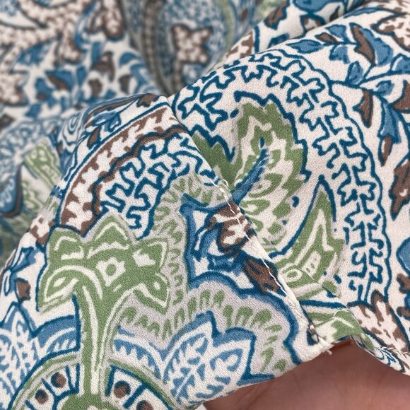 Talbots Size 14 Blue Green Paisley Floral Print Surplice Draped Neck Blouse - Picture 6 of 12